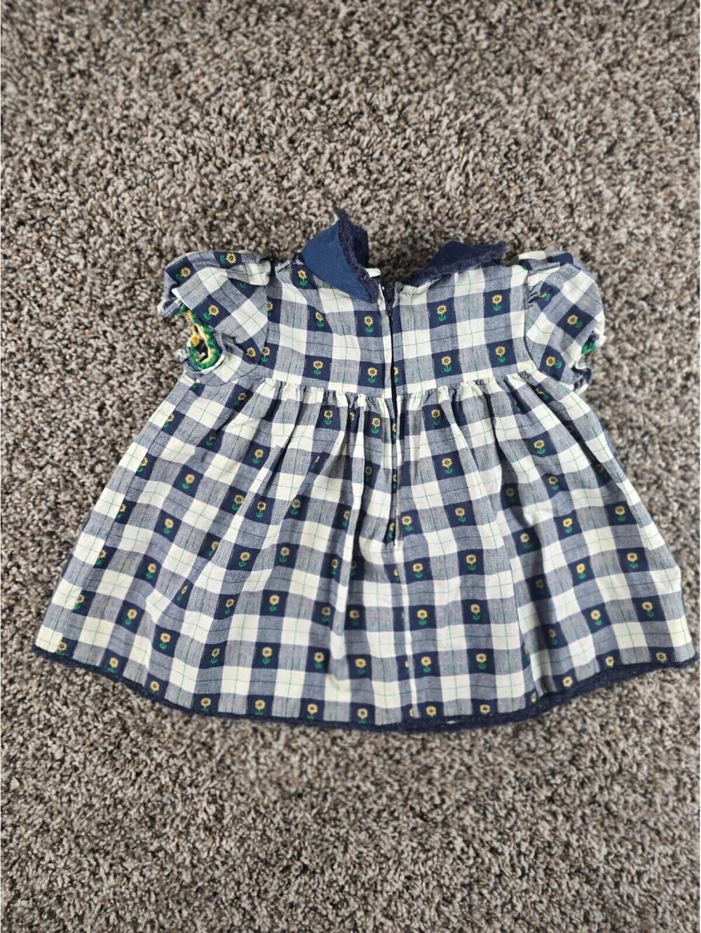 Vintage Goodlad Baby Girls sz 3-6M Short Sleeve Dress Blue Gingham Plaid Floral